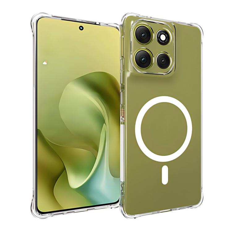 For Motorola Moto G86 Power / G86 5G WANLONFENG Transparent Magnetic Four-Corner Shockproof TPU Phone Case with 2pcs Screen Films - Transparent