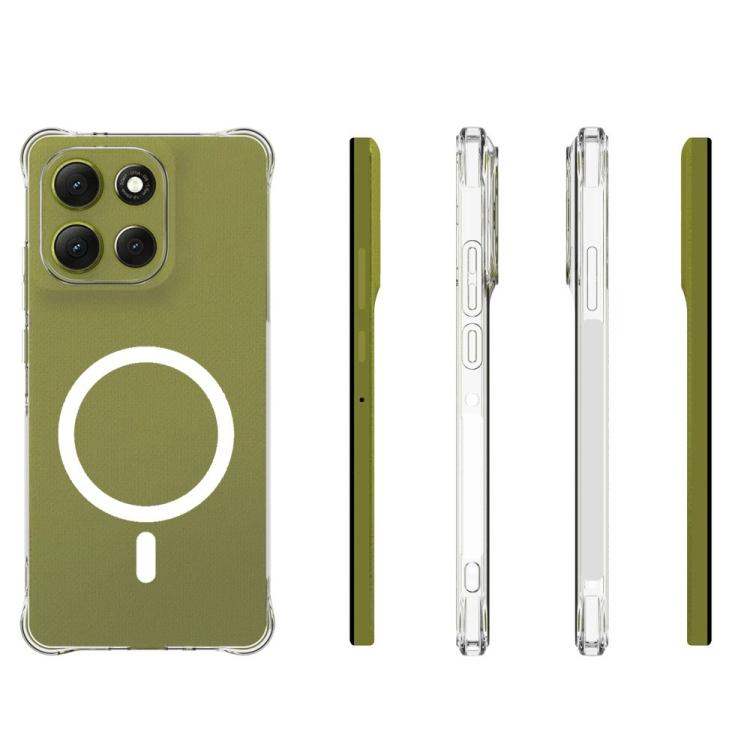 For Motorola Moto G86 Power / G86 5G WANLONFENG Transparent Magnetic Four-Corner Shockproof TPU Phone Case with 2pcs Screen Films - Transparent
