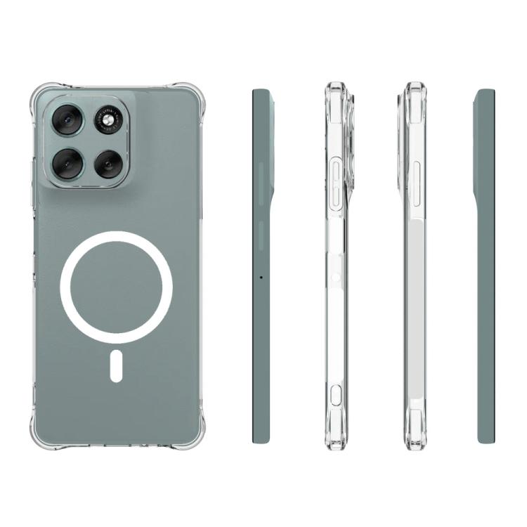 For Motorola Moto G56 5G WANLONFENG Transparent Magnetic Four-Corner Shockproof TPU Phone Case with 2pcs Screen Films - Transparent