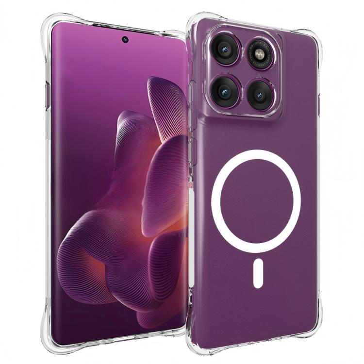For Motorola Edge 60 Pro 5G WANLONFENG Transparent Magnetic Four-Corner Shockproof TPU Phone Case with 2pcs Screen Films - Transparent
