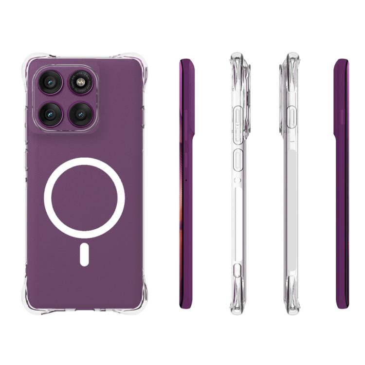 For Motorola Edge 60 Pro 5G WANLONFENG Transparent Magnetic Four-Corner Shockproof TPU Phone Case with 2pcs Screen Films - Transparent