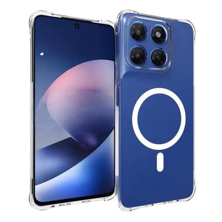 For Motorola Moto G37 Power 5G WANLONFENG Transparent Magnetic Four-Corner Shockproof TPU Phone Case with 2pcs Screen Films - Transparent