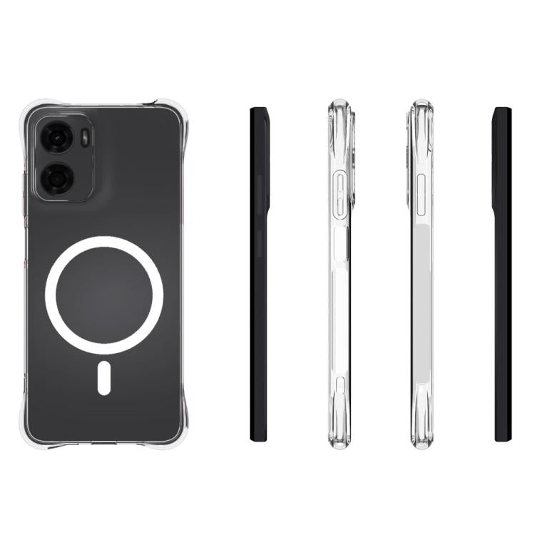 For Motorola Moto G05 4G WANLONFENG Transparent Magnetic Four-Corner Shockproof TPU Phone Case with 2pcs Screen Films - Transparent