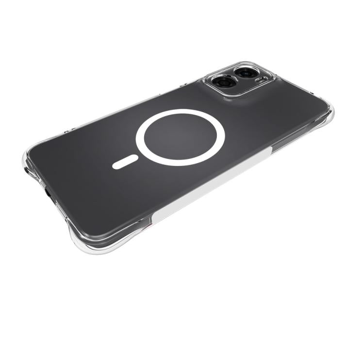 For Motorola Moto G05 4G WANLONFENG Transparent Magnetic Four-Corner Shockproof TPU Phone Case with 2pcs Screen Films - Transparent