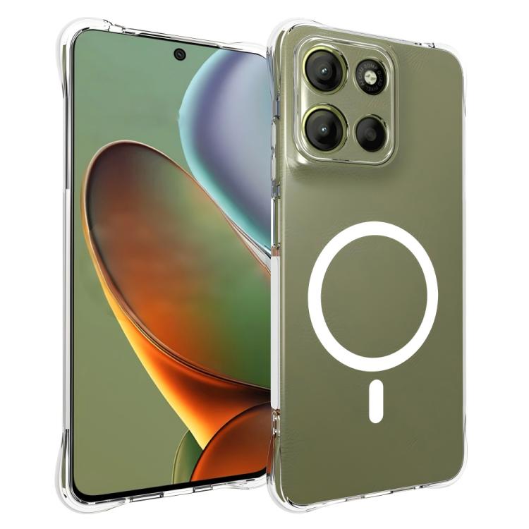 For Motorola Moto G15 / G17 / G17 Power WANLONFENG Transparent Magnetic Four-Corner Shockproof TPU Phone Case with 2pcs Screen Films - Transparent