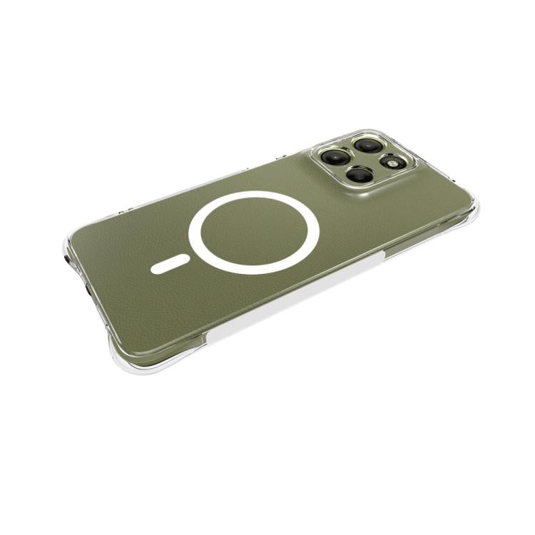 For Motorola Moto G15 / G17 / G17 Power WANLONFENG Transparent Magnetic Four-Corner Shockproof TPU Phone Case with 2pcs Screen Films - Transparent