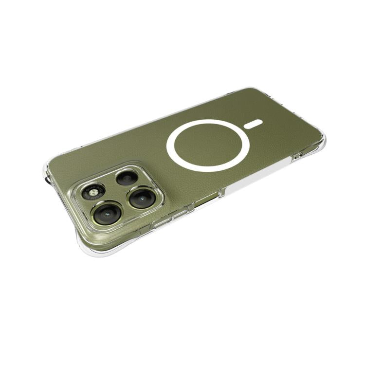 For Motorola Moto G15 / G17 / G17 Power WANLONFENG Transparent Magnetic Four-Corner Shockproof TPU Phone Case with 2pcs Screen Films - Transparent