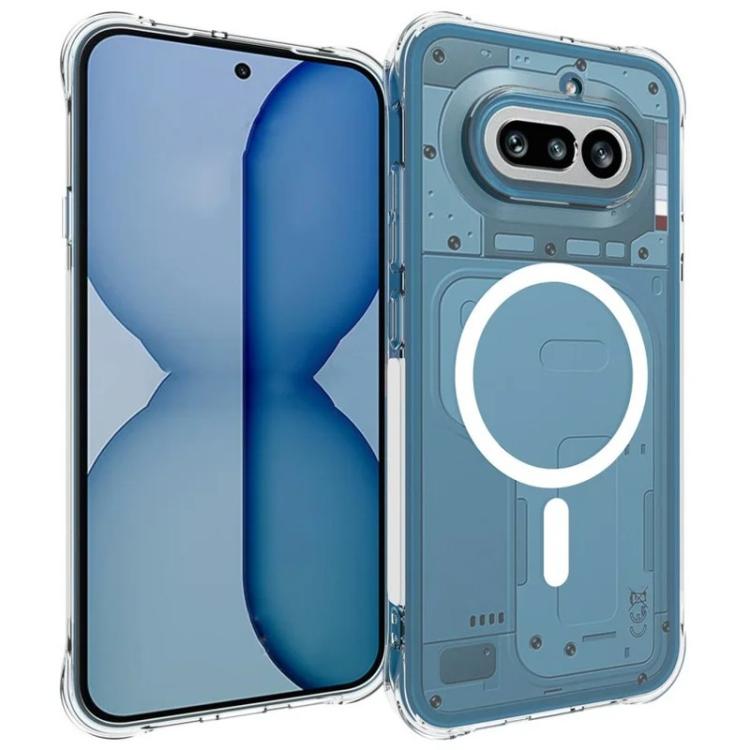 For Nothing Phone 4a WANLONFENG Transparent Magnetic Four-Corner Shockproof TPU Phone Case with 2pcs Screen Films - Transparent