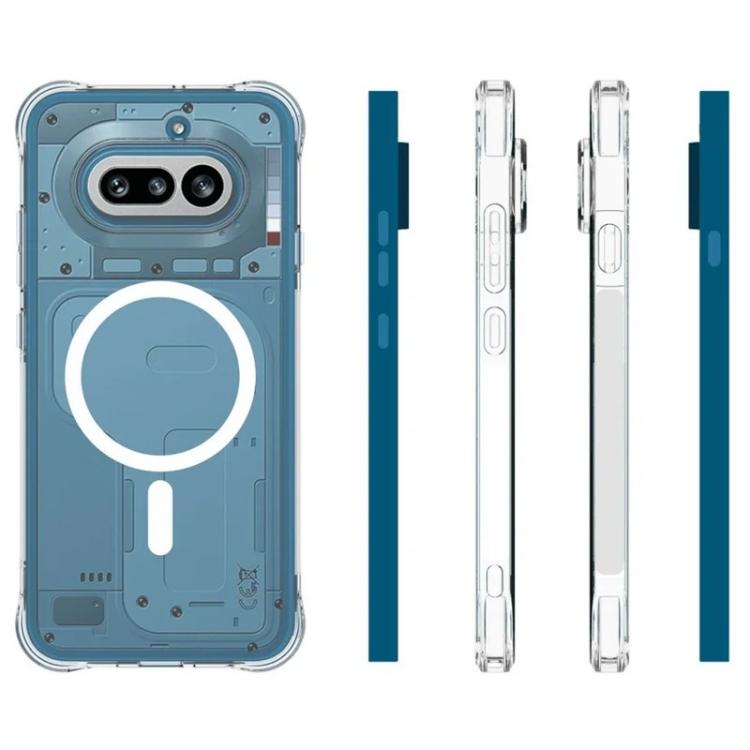 For Nothing Phone 4a WANLONFENG Transparent Magnetic Four-Corner Shockproof TPU Phone Case with 2pcs Screen Films - Transparent