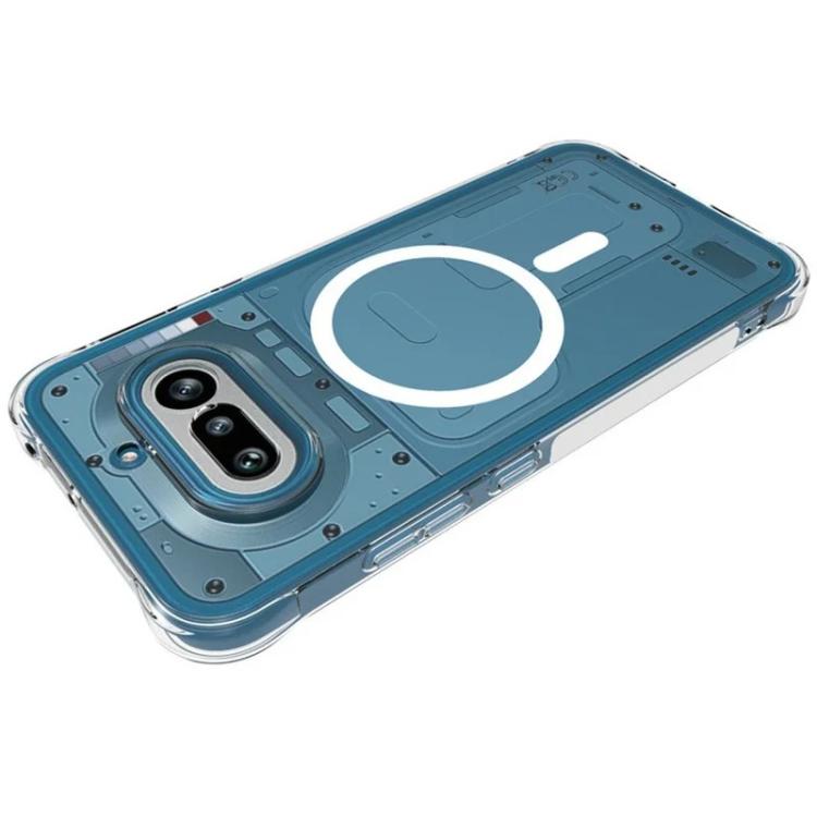 For Nothing Phone 4a WANLONFENG Transparent Magnetic Four-Corner Shockproof TPU Phone Case with 2pcs Screen Films - Transparent