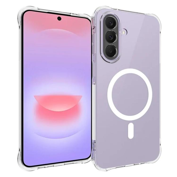 For Galaxy A27 5G WANLONFENG Transparent Magnetic Four-Corner Shockproof TPU Phone Case with 2pcs Screen Films - Transparent
