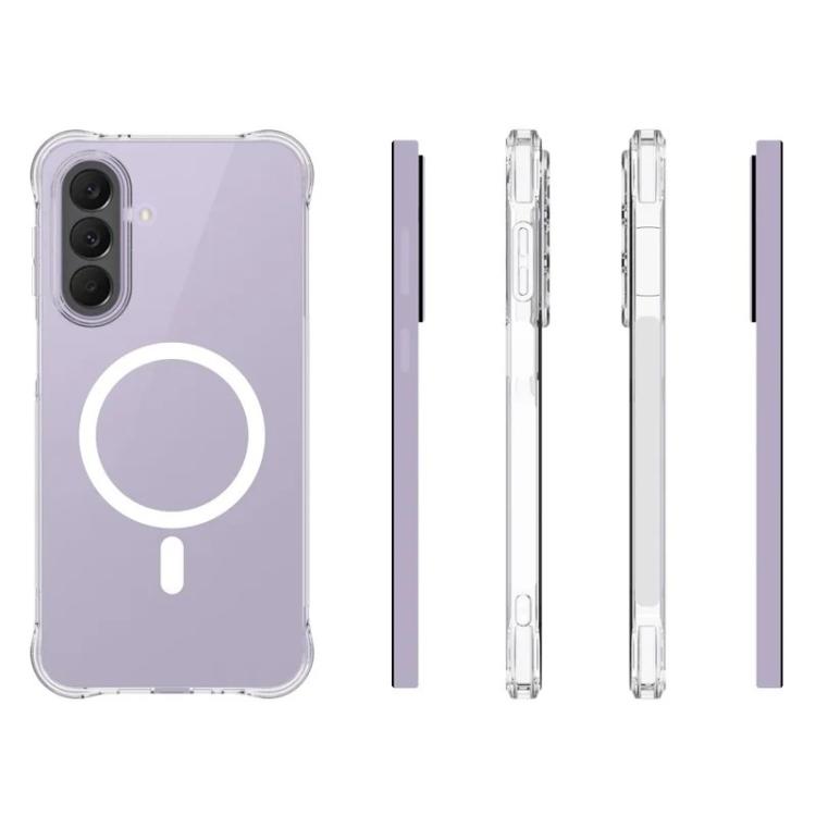 For Galaxy A27 5G WANLONFENG Transparent Magnetic Four-Corner Shockproof TPU Phone Case with 2pcs Screen Films - Transparent