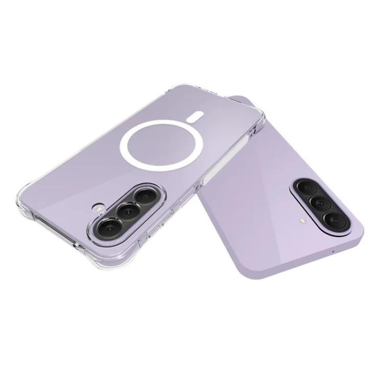 For Galaxy A27 5G WANLONFENG Transparent Magnetic Four-Corner Shockproof TPU Phone Case with 2pcs Screen Films - Transparent