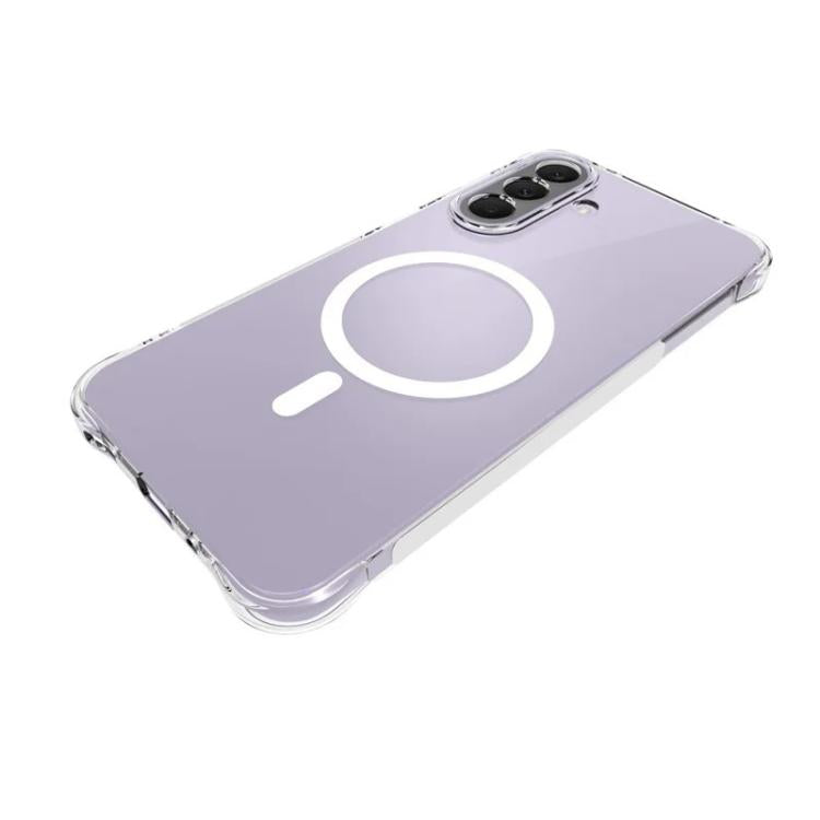 For Galaxy A56 5G WANLONFENG Transparent Magnetic Four-Corner Shockproof TPU Phone Case with 2pcs Screen Films - Transparent