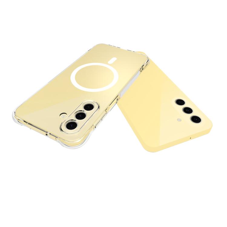 For Galaxy A17 5G WANLONFENG Transparent Magnetic Four-Corner Shockproof TPU Phone Case with 2pcs Screen Films - Transparent