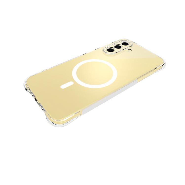 For Galaxy A26 5G WANLONFENG Transparent Magnetic Four-Corner Shockproof TPU Phone Case with 2pcs Screen Films - Transparent