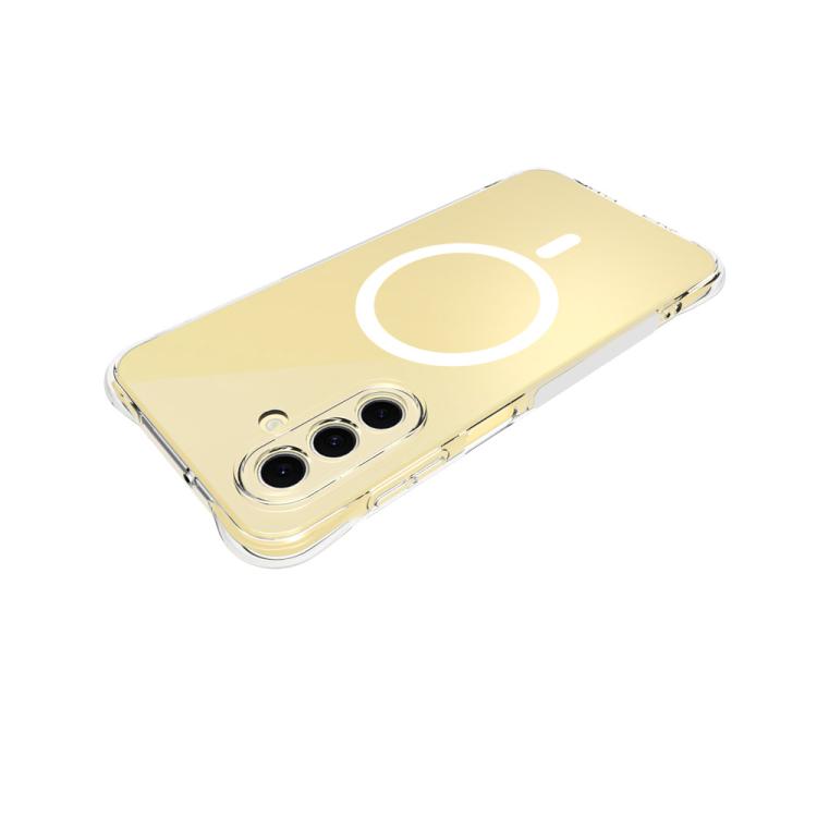 For Galaxy A26 5G WANLONFENG Transparent Magnetic Four-Corner Shockproof TPU Phone Case with 2pcs Screen Films - Transparent