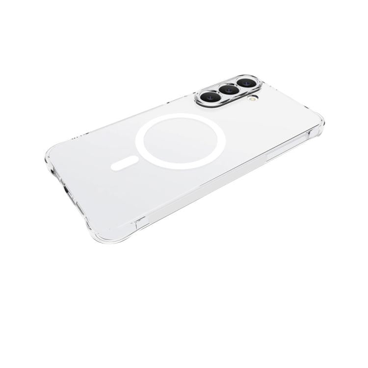 For Galaxy S26 FE 5G WANLONFENG Transparent Magnetic Four-Corner Shockproof TPU Phone Case with 2pcs Screen Films - Transparent