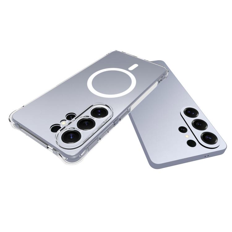 For Galaxy S26 Ultra 5G WANLONFENG Transparent Magnetic Four-Corner Shockproof TPU Phone Case with 2pcs Screen Films - Transparent