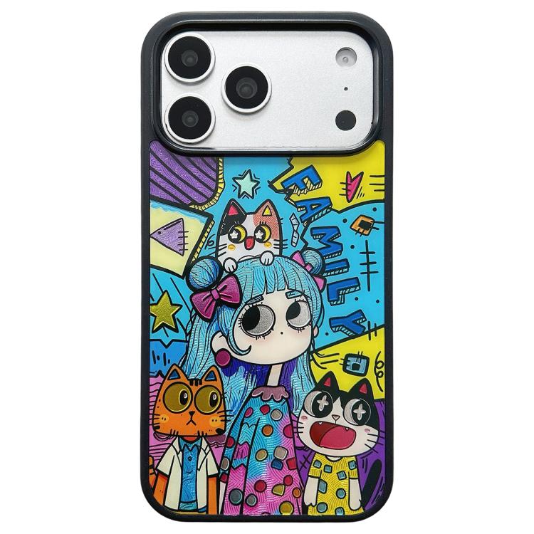 For iPhone 17 Pro Max Cat and Girl Pattern PC Hybrid TPU Phone Case - Black