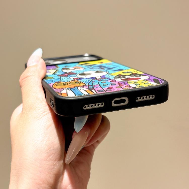 For iPhone 14 Pro Cat and Girl Pattern PC Hybrid TPU Phone Case - Black