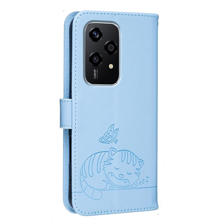 For Honor 200 Lite Global Cat Butterfly Embossed RFID Vegan Leather Phone Case with Strap