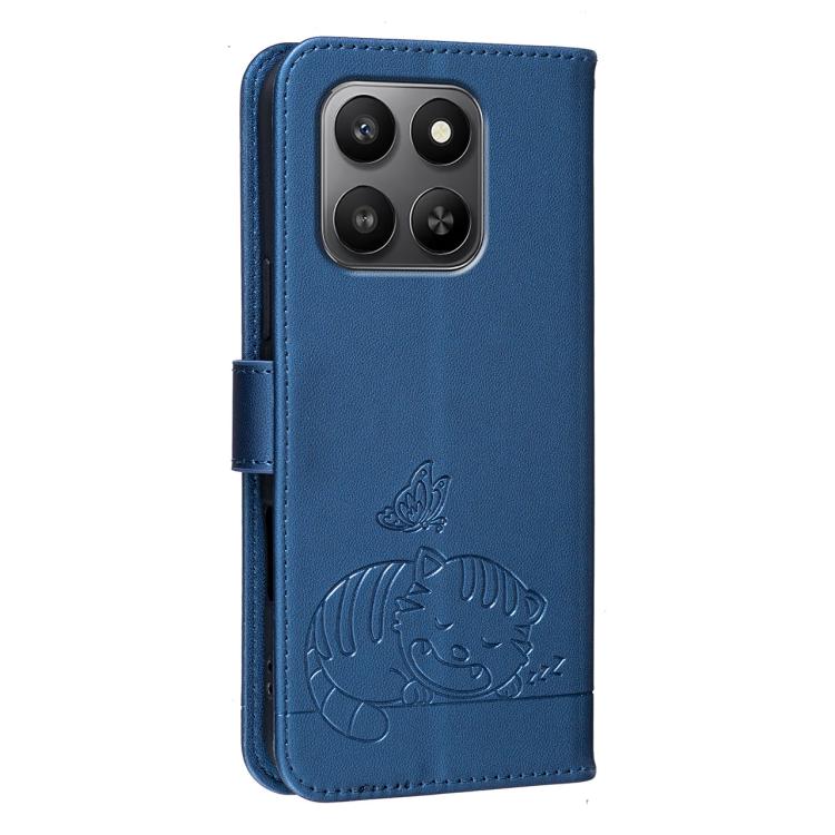 For Honor 400 Smart / X7d 4G / 5G Cat Butterfly Embossed RFID Vegan Leather Phone Case with Strap