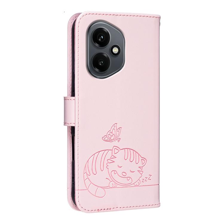 For Honor 400 Global 156.5mm Cat Butterfly Embossed RFID Vegan Leather Phone Case with Strap