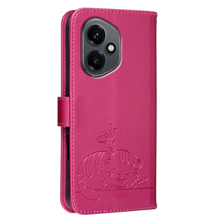 For Honor 400 Global 156.5mm Cat Butterfly Embossed RFID Vegan Leather Phone Case with Strap