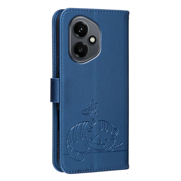 For Honor 400 Global 156.5mm Cat Butterfly Embossed RFID Vegan Leather Phone Case with Strap