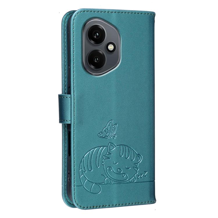 For Honor 400 Global 156.5mm Cat Butterfly Embossed RFID Vegan Leather Phone Case with Strap