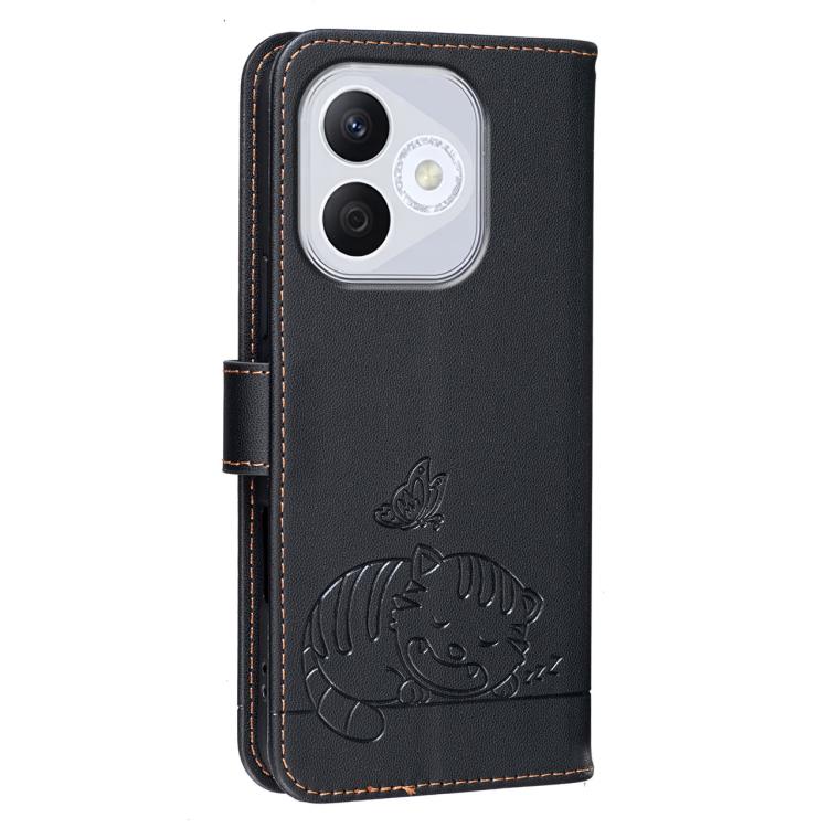 For Honor 400 Lite Global Cat Butterfly Embossed RFID Vegan Leather Phone Case with Strap