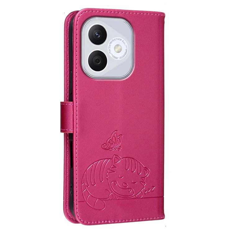 For Honor 400 Lite Global Cat Butterfly Embossed RFID Vegan Leather Phone Case with Strap
