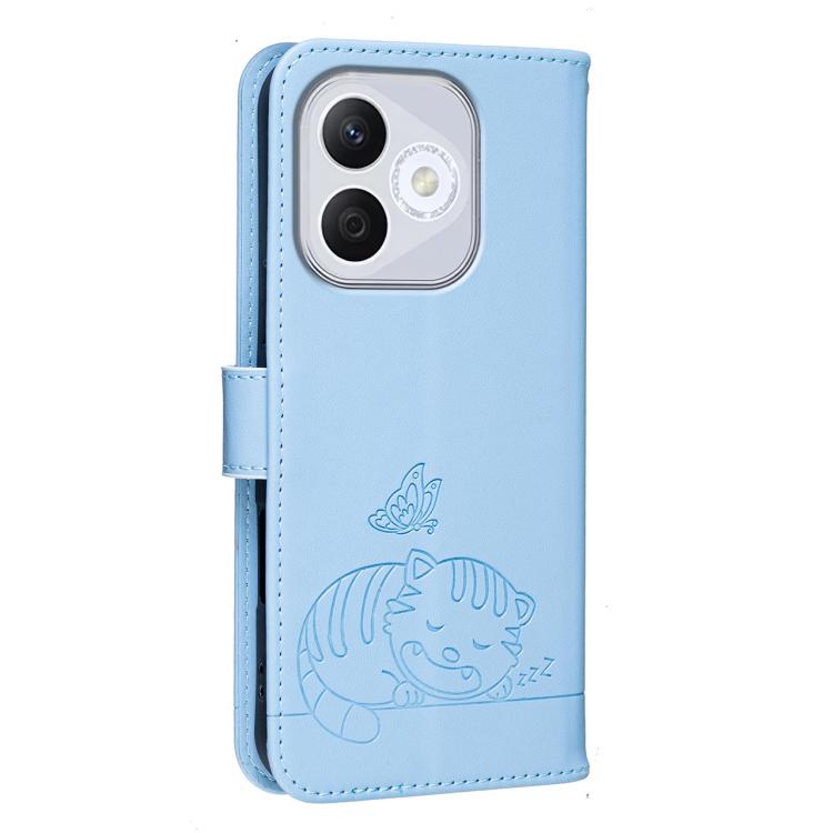 For Honor 400 Lite Global Cat Butterfly Embossed RFID Vegan Leather Phone Case with Strap