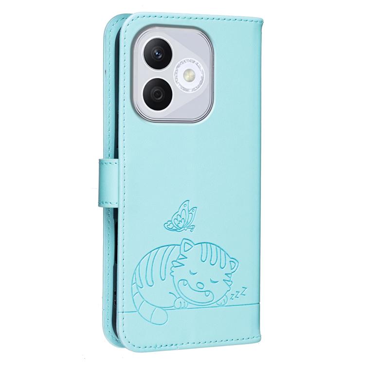 For Honor 400 Lite Global Cat Butterfly Embossed RFID Vegan Leather Phone Case with Strap
