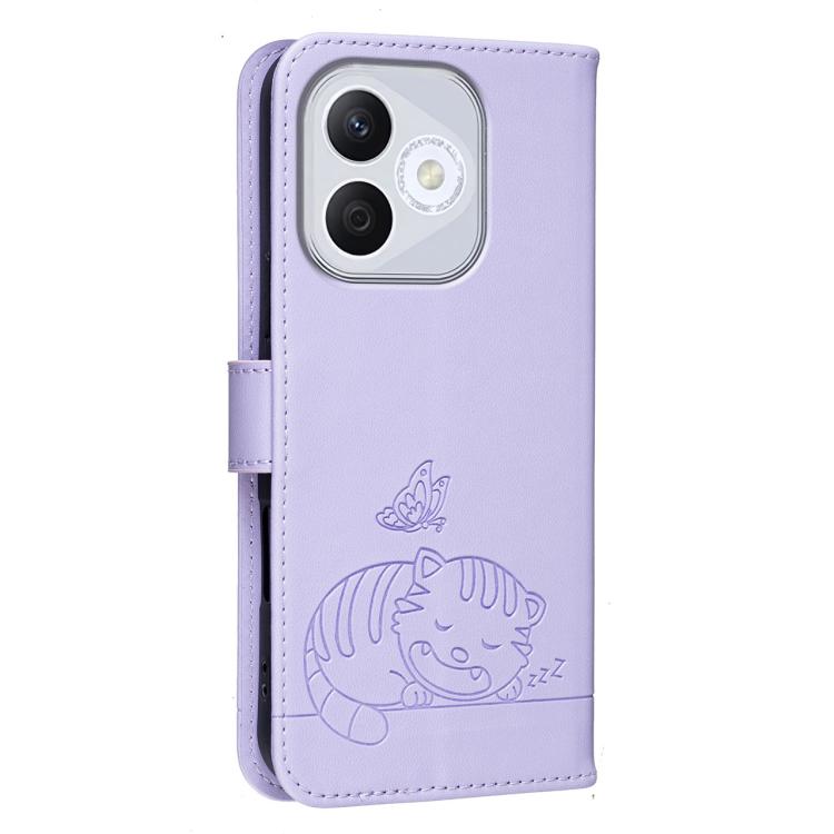 For Honor 400 Lite Global Cat Butterfly Embossed RFID Vegan Leather Phone Case with Strap