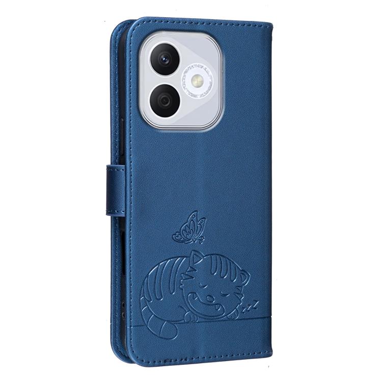 For Honor 400 Lite Global Cat Butterfly Embossed RFID Vegan Leather Phone Case with Strap