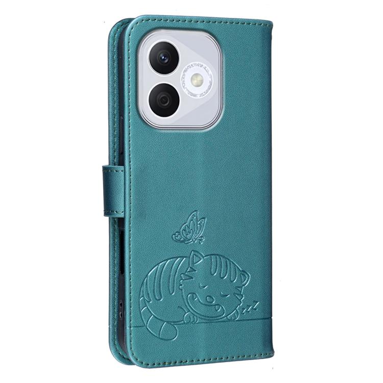 For Honor 400 Lite Global Cat Butterfly Embossed RFID Vegan Leather Phone Case with Strap