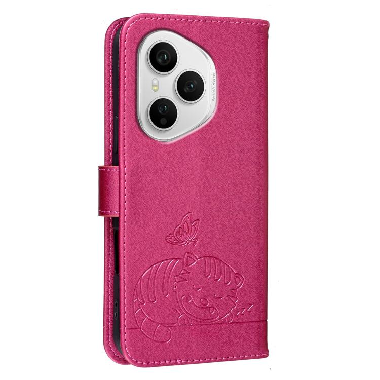 For Honor 400 Pro Global 160.8mm Cat Butterfly Embossed RFID Vegan Leather Phone Case with Strap
