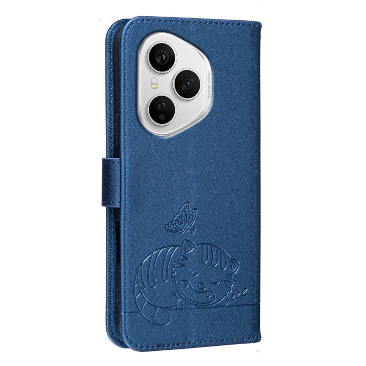 For Honor 400 Pro Global 160.8mm Cat Butterfly Embossed RFID Vegan Leather Phone Case with Strap