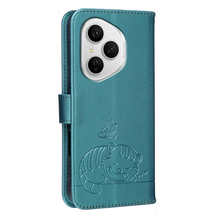 For Honor 400 Pro Global 160.8mm Cat Butterfly Embossed RFID Vegan Leather Phone Case with Strap