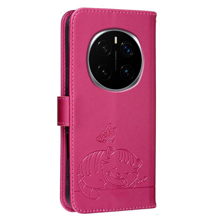 For Honor Magic7 Cat Butterfly Embossed RFID Vegan Leather Phone Case with Strap
