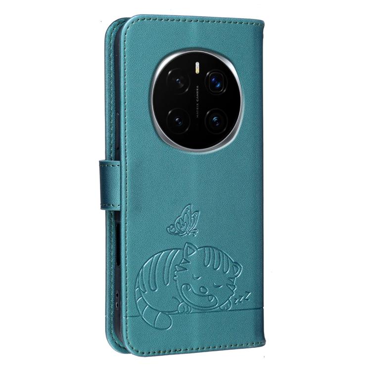 For Honor Magic7 Cat Butterfly Embossed RFID Vegan Leather Phone Case with Strap