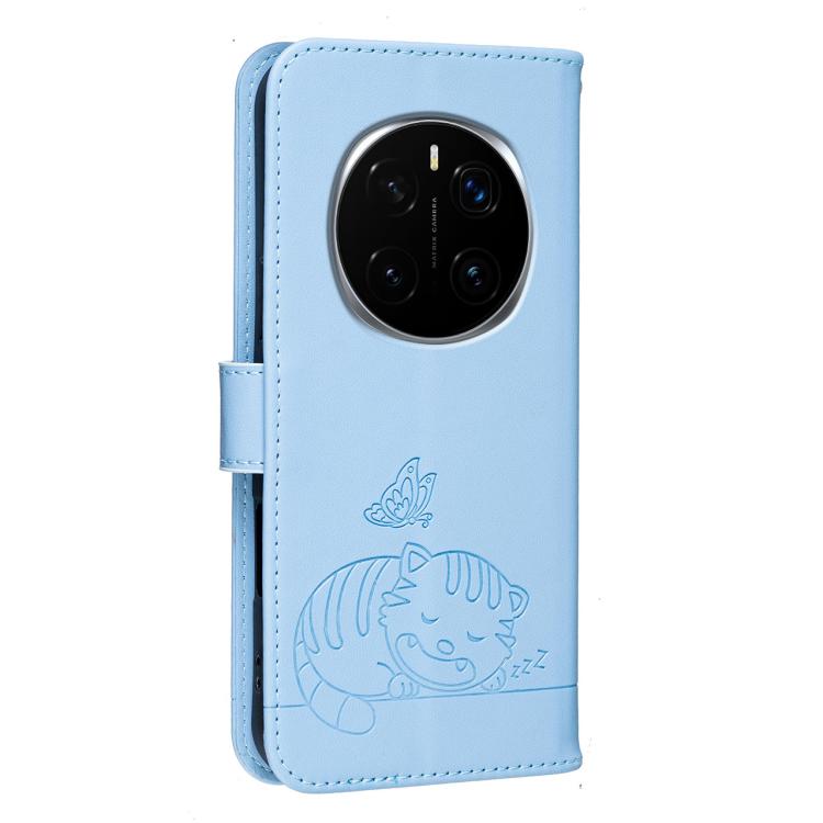 For Honor Magic7 Pro Cat Butterfly Embossed RFID Vegan Leather Phone Case with Strap
