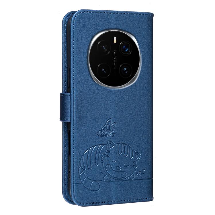 For Honor Magic7 Pro Cat Butterfly Embossed RFID Vegan Leather Phone Case with Strap
