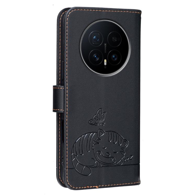 For Honor Magic8 Cat Butterfly Embossed RFID Vegan Leather Phone Case with Strap