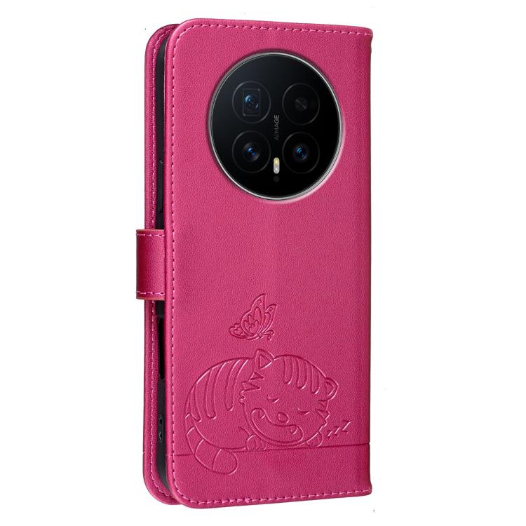 For Honor Magic8 Cat Butterfly Embossed RFID Vegan Leather Phone Case with Strap