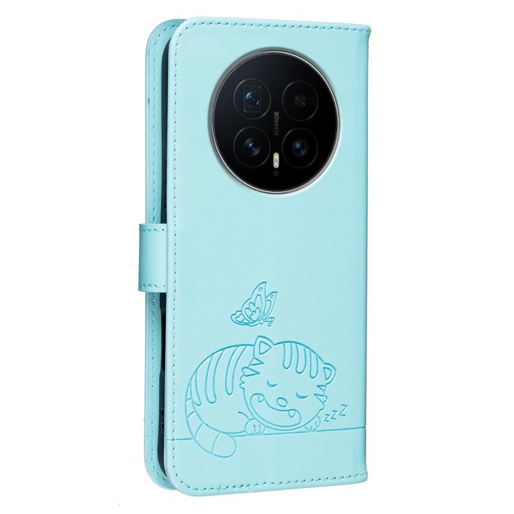 For Honor Magic8 Cat Butterfly Embossed RFID Vegan Leather Phone Case with Strap