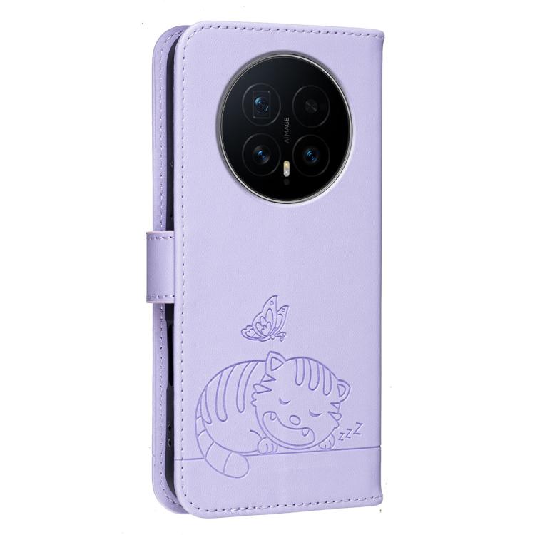 For Honor Magic8 Cat Butterfly Embossed RFID Vegan Leather Phone Case with Strap