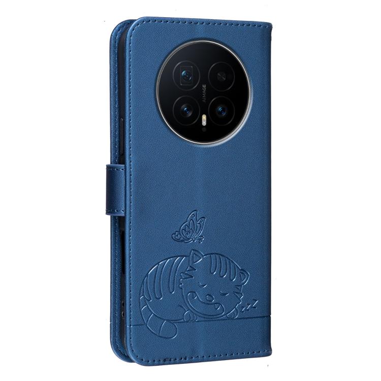 For Honor Magic8 Cat Butterfly Embossed RFID Vegan Leather Phone Case with Strap